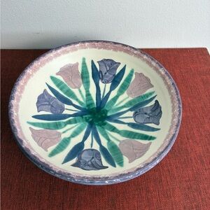 Vintage Hand-Painted Tulip Pottery Bowl Signed